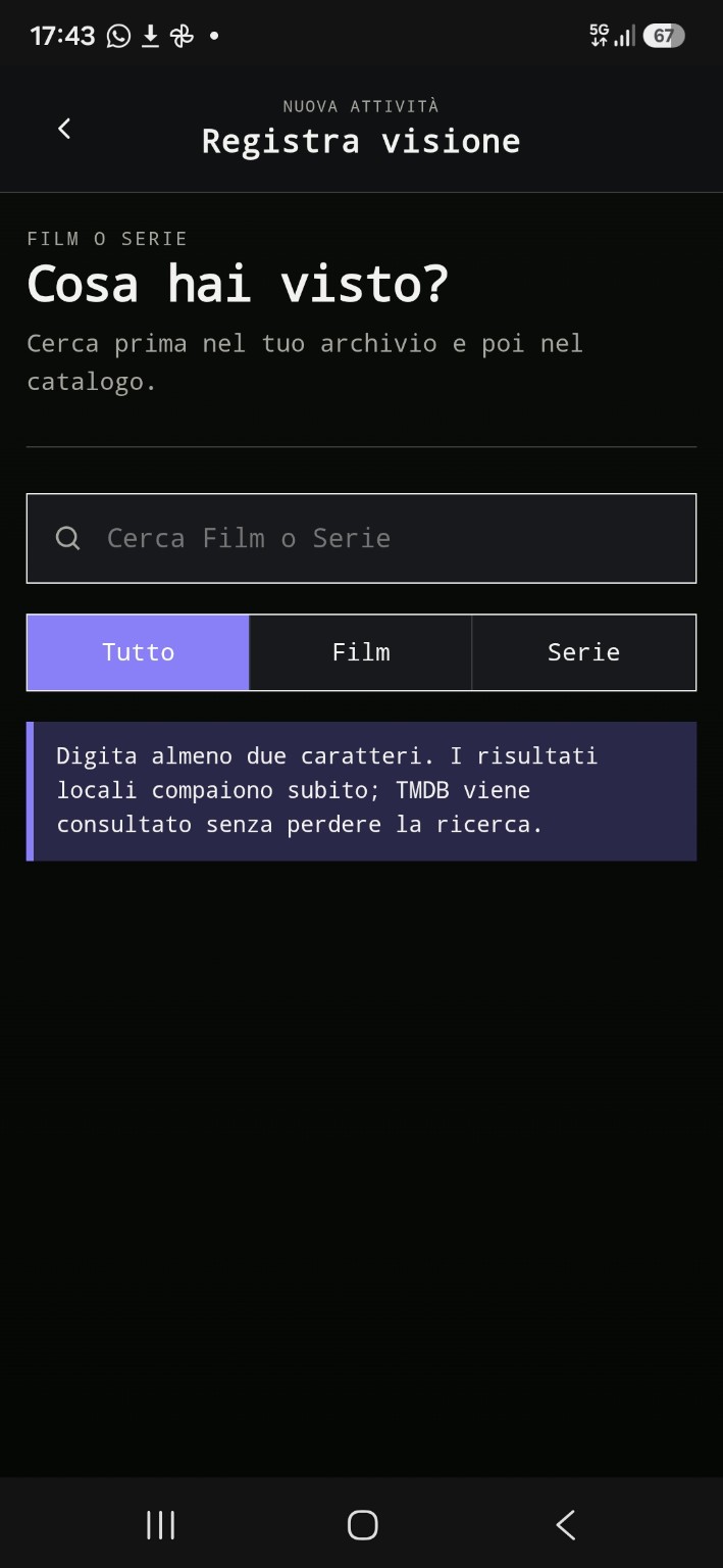 Schermata Registra dell'app